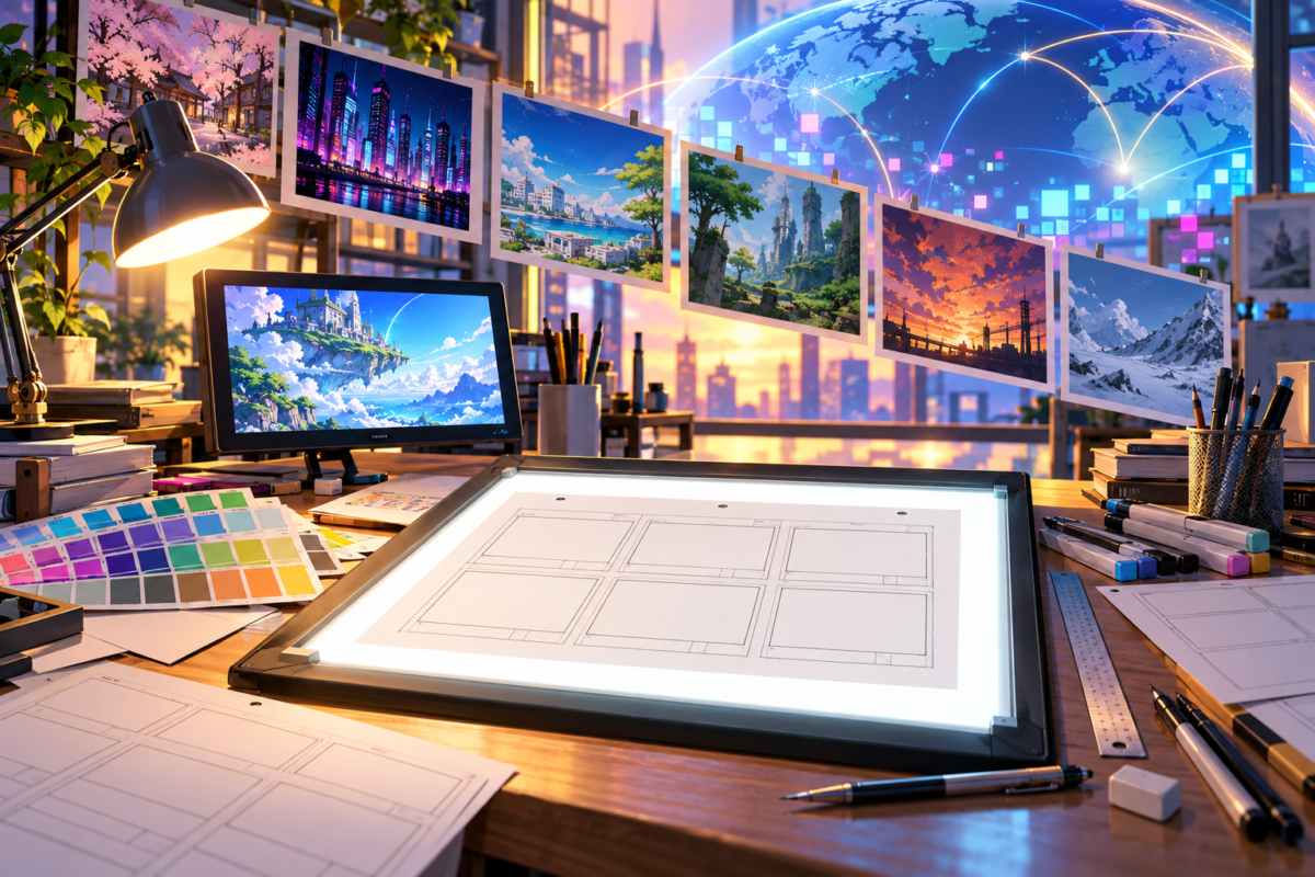 令和アニメの多様な映像表現を表す制作スタジオのイメージ