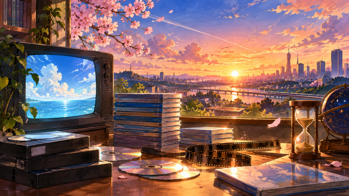 ブラウン管テレビとビデオテープが並ぶ平成のアニメ鑑賞風景